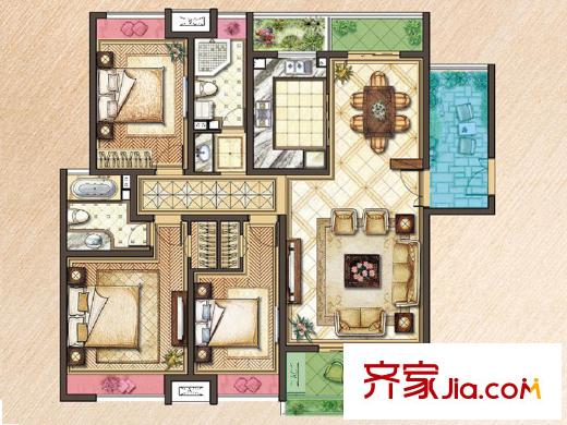 證大國(guó)際城理想家C2戶型 3室2廳2衛(wèi)1廚