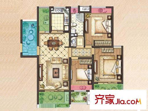 證大國(guó)際城悅享居D1戶型 3室2廳1衛(wèi)1廚