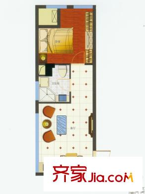 通商華富國(guó)際廣場(chǎng)酒店式公寓M戶型 1室1廳1衛(wèi)1廚