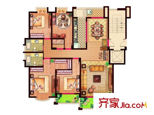 益興名流府1、6、9#樓D戶型 4室2廳2衛(wèi)1廚