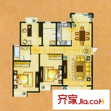 帝奧世倫名郡2號樓F1戶型 3室2廳2衛(wèi)1廚