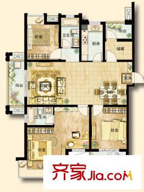 保利香檳國際5# 、6# 和7#樓E1戶型圖 4室2廳2衛(wèi)1廚