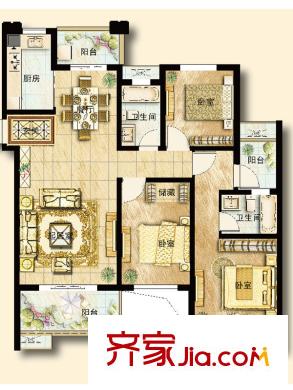 保利香檳國際5# 、6# 和7#樓E3戶型圖 4室2廳2衛(wèi)1廚