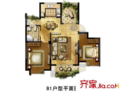 銀河灣一期1、3、4號樓B1戶型 2室2廳1衛(wèi)1廚