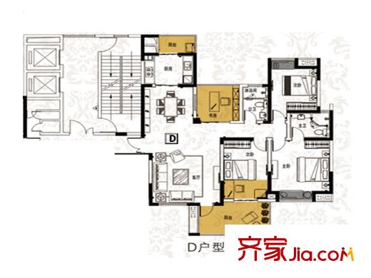 海門(mén)東恒盛國(guó)際公館5#西梯D戶(hù)型 4室2廳2衛(wèi)1廚