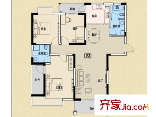 景華金水華庭B3戶型 3室2廳2衛(wèi)1廚