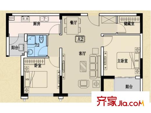 景華金水華庭A2戶型 2室2廳1衛(wèi)1廚