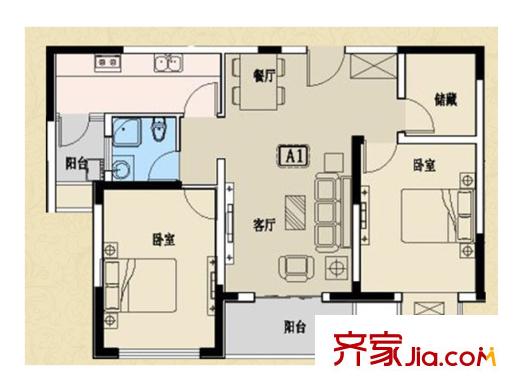 景華金水華庭A1戶型 2室2廳1衛(wèi)1廚