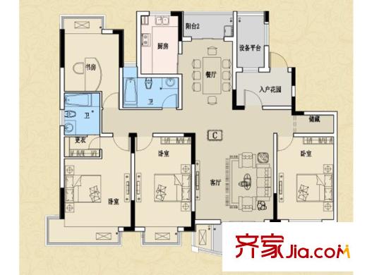 景華金水華庭C戶型 4室2廳2衛(wèi)1廚