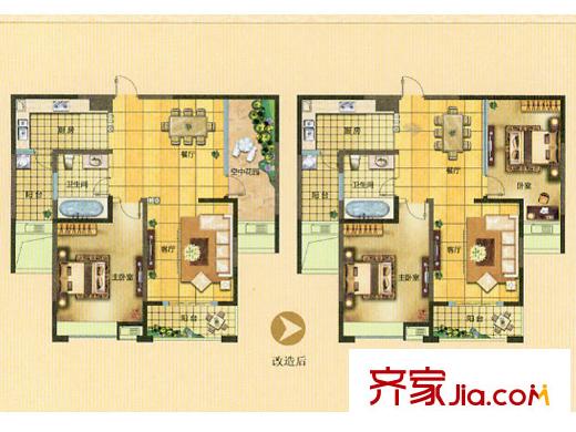 萬(wàn)和華府A1戶型 1室2廳2衛(wèi)1廚