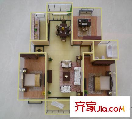 通劉花園124.01平戶型 3室2廳1衛(wèi)1廚