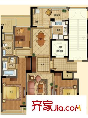 綠城玫瑰園A6戶型圖 3室2廳2衛(wèi)1廚