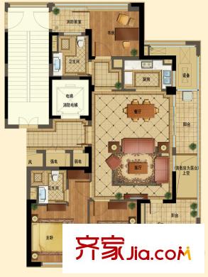 綠城玫瑰園A5戶型圖 3室2廳2衛(wèi)1廚