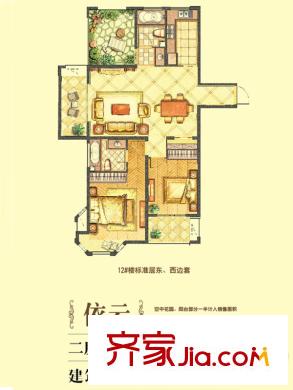 水榭花城依云戶型 3室2廳2衛(wèi)1廚