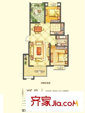 水榭花城夏朵戶型 3室2廳1衛(wèi)1廚