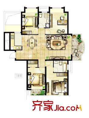 駿和棕櫚灣20#樓朝南邊戶G3戶型 4室2廳2衛(wèi)1廚
