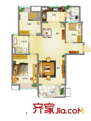如東碧桂園1#樓朝南邊戶J473-C戶型 3室2廳1衛(wèi)1廚
