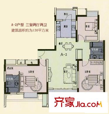 蘇建學(xué)府雅居A-2戶型 3室2廳2衛(wèi)1廚
