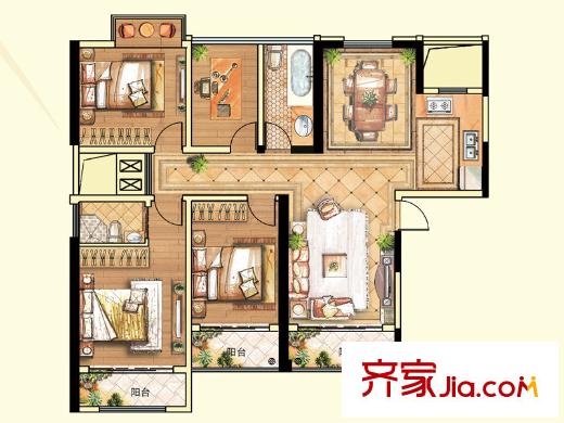 德民旺角C1#樓邊戶C4戶型 4室2廳2衛(wèi)1廚