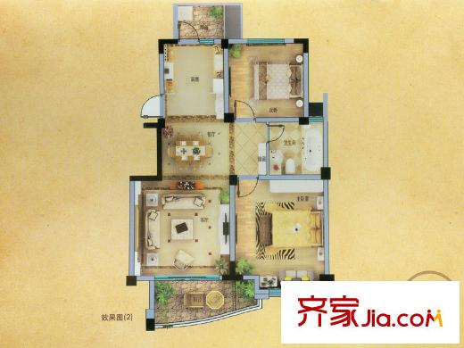 中交美廬城A2戶型 2室2廳1衛(wèi)1廚