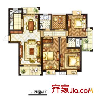 大唐金城一期1、2#樓A1戶型 4室2廳2衛(wèi)1廚