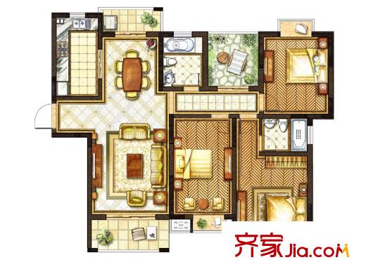 大唐金城二期9#J戶型 3室2廳2衛(wèi)1廚