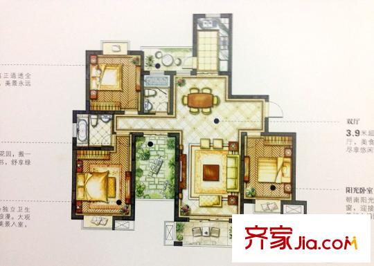 大唐金城二期8#樓L1戶型 3室2廳2衛(wèi)1廚