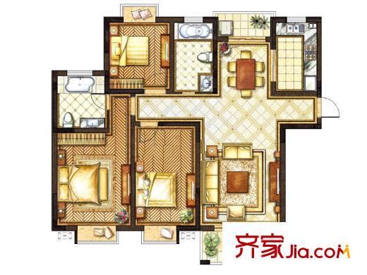 大唐金城二期7#樓F戶型 3室2廳2衛(wèi)1廚