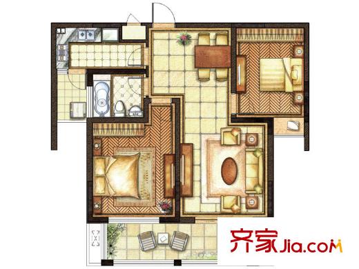 大唐金城二期7#H戶型 2室2廳1衛(wèi)1廚