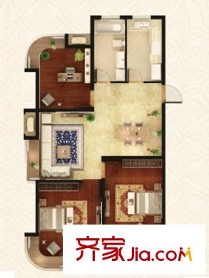 富都豪園8#9#樓A1戶型 3室2廳1衛(wèi)1廚