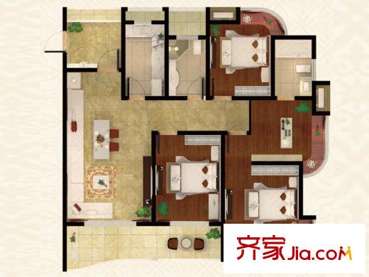 富都豪園9#樓K1戶型 3室2廳2衛(wèi)1廚