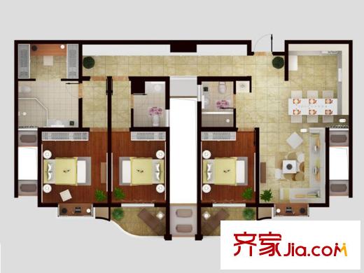 富都豪園E1戶型 3室2廳3衛(wèi)1廚