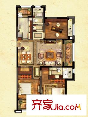 優(yōu)山美地名邸30#樓B1戶型（售完） 3室2廳2衛(wèi)1廚