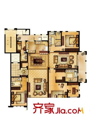 優(yōu)山美地名邸22#樓H戶型（售完） 5室3廳4衛(wèi)1廚
