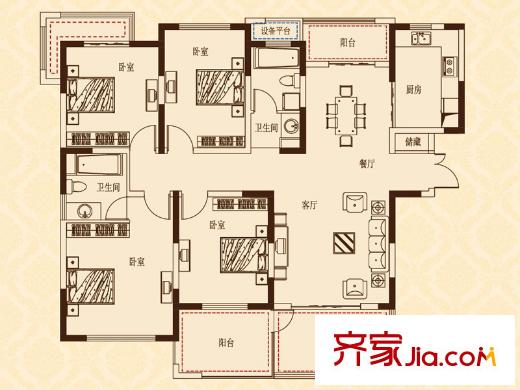 蘇建名都城G1-3戶型 4室2廳2衛(wèi)1廚