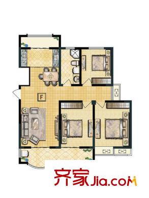 天龍逸園2#、3#邊戶F戶型 3室2廳1衛(wèi)1廚