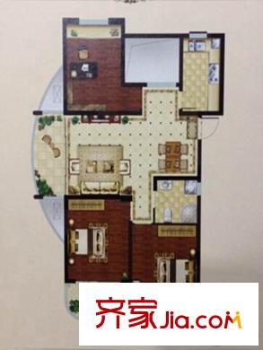 東方威尼斯一期13#樓H戶型 3室2廳1衛(wèi)1廚
