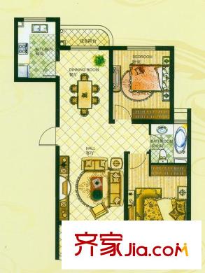 江城逸品7#16#J-1戶型 2室2廳1衛(wèi)1廚