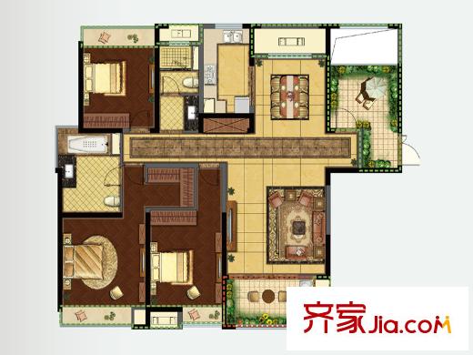 如皋雨潤廣場一期1、2#樓C1戶型 3室2廳2衛(wèi)1廚