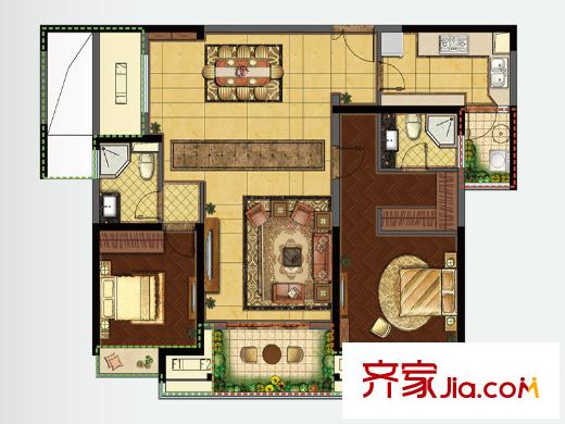 如皋雨潤廣場一期1、2#樓C2戶型 2室2廳2衛(wèi)1廚