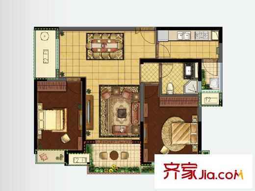 如皋雨潤(rùn)廣場(chǎng)一期1、2#樓A2戶型 2室2廳1衛(wèi)1廚