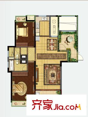 如皋雨潤(rùn)廣場(chǎng)一期1、2#樓B1戶型 2室2廳2衛(wèi)1廚