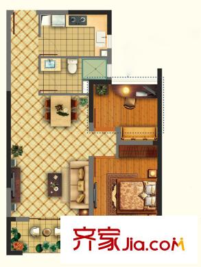 世茂公元二期25#樓陽光美庭戶型 2室2廳1衛(wèi)1廚