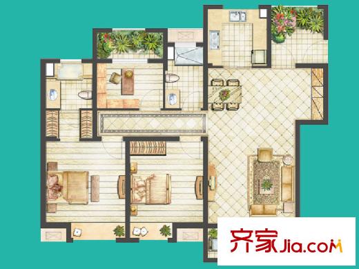 世茂公元二期27-29#樓B戶型 3室2廳2衛(wèi)1廚