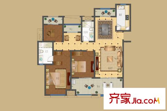 五洲御錦城5#、6#樓C1戶型 3室2廳2衛(wèi)1廚