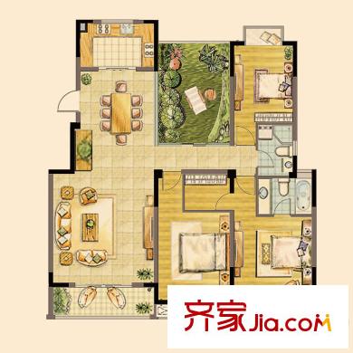 第九園D戶型 3室2廳2衛(wèi)1廚