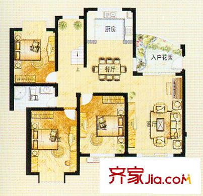 威格秀水庭花園洋房c套型一層 4室2廳2衛(wèi)1廚