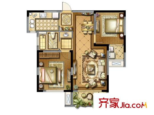 景瑞御江山B1戶(hù)型 2室2廳1衛(wèi)1廚