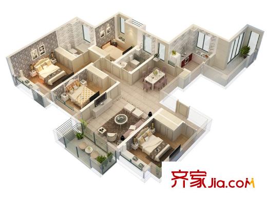 景瑞御江山B戶(hù)型  4室2廳2衛(wèi)1廚
