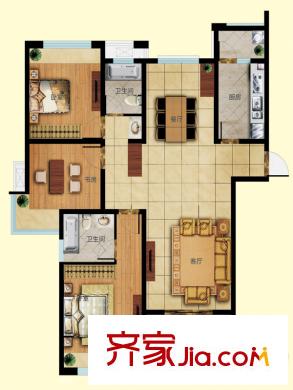 天瑞綠洲一期8#、9#多層H2戶型 3室2廳2衛(wèi)1廚